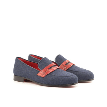 DapperFam Enzo in Jeans / Navy / Red Men's Sartorial & Italian Leather Slipper in Jeans / Navy / Red #color_ Jeans / Navy / Red