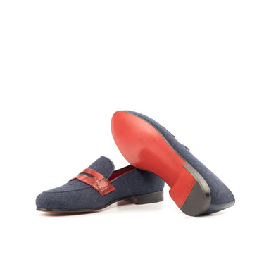 DapperFam Enzo in Jeans / Navy / Red Men's Sartorial & Italian Leather Slipper in #color_