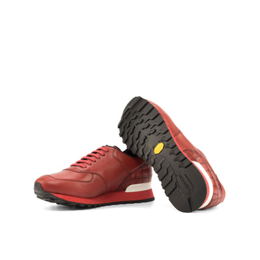 DapperFam Veloce in Red Men's Italian Full Grain Leather & Croco Embossed Leather Jogger in #color_