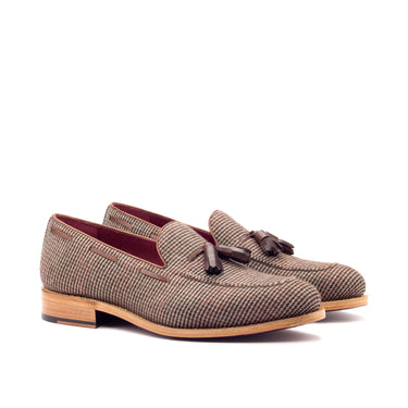 DapperFam Luciano in Tweed / Med Brown Men's Sartorial & Italian Leather Loafer in Tweed / Med Brown #color_ Tweed / Med Brown