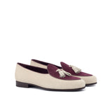 DapperFam Marcello in Ivory / Wine / Burgundy Men's Italian Leather & Suede Belgian Slipper