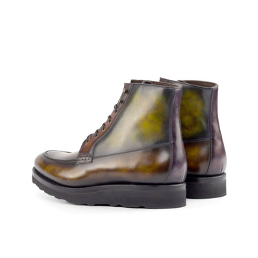 DapperFam Ryker in Dark Brown / Fire / Green / Tobacco Men's Italian Leather & Hand-Painted Patina Moc Boot in #color_