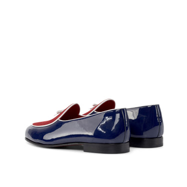 DapperFam Marcello in Cobalt Blue / Red / White Blue Men's Suede & Italian Leather & Italian Patent Leather Belgian Slipper
