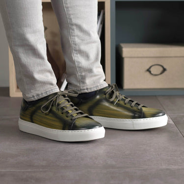 DapperFam Rivale in Khaki Men's Hand-Painted Patina Trainer in