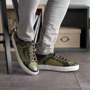 DapperFam Rivale in Khaki Men's Hand-Painted Patina Trainer in #color_