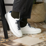 DapperFam Verve in White Men's Italian Leather Low Kick