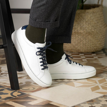 DapperFam Verve in White Men's Italian Leather Low Kick