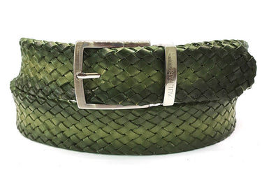 Paul Parkman Men's Woven Leather Belt in Green