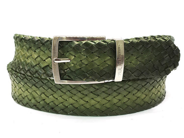 Paul Parkman Men's Woven Leather Belt in Green