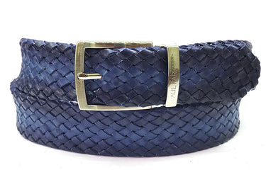 Paul Parkman Men's Woven Leather Belt in Navy