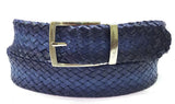 Paul Parkman Men's Woven Leather Belt in Navy
