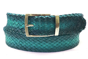 Paul Parkman Men's Woven Leather Belt in Turquoise