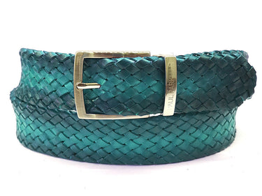 Paul Parkman Men's Woven Leather Belt in Turquoise